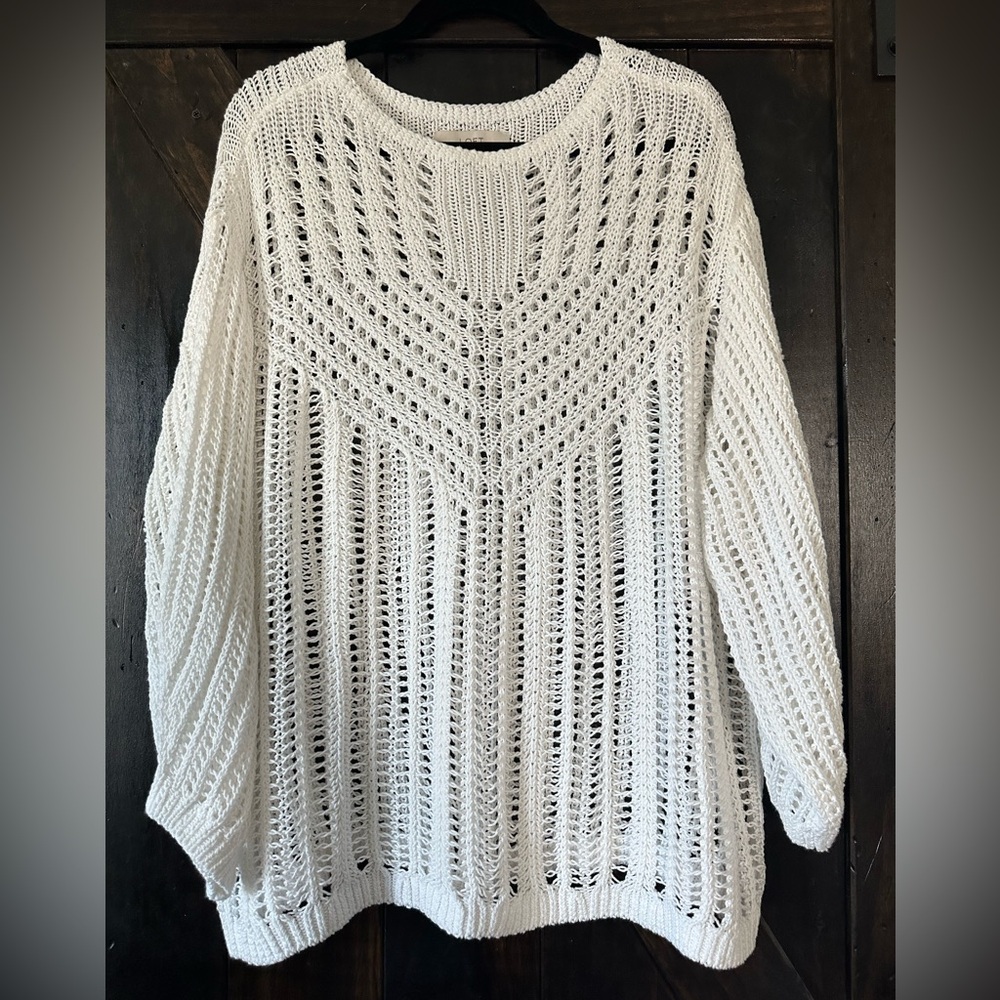 Loft White Open Stitch Long Sleeve Sweater XL